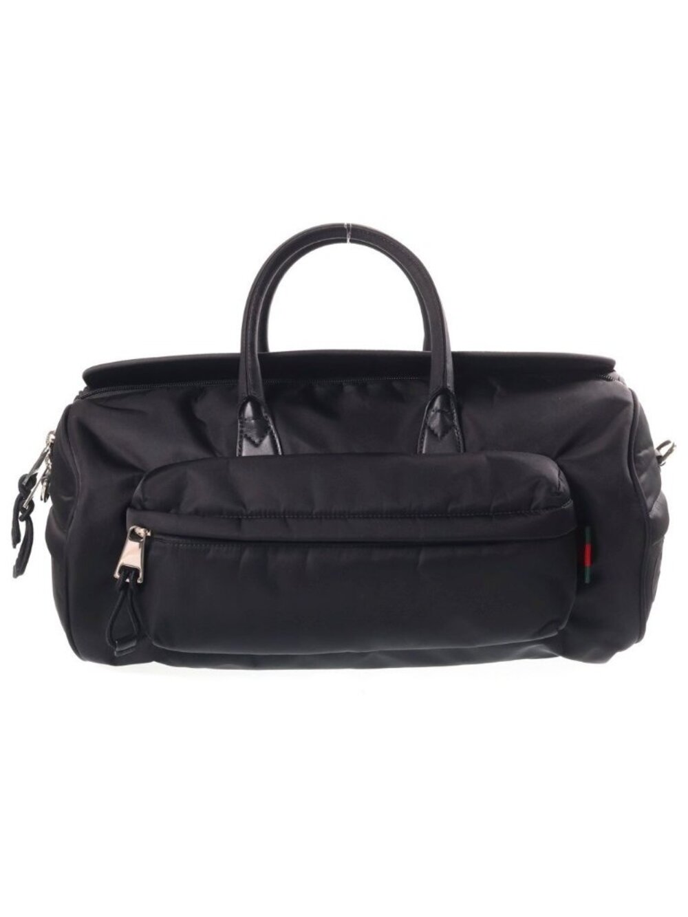 Gucci Sherry Line Medium Duffle 2-Way Shoulder Bag Black Nylon Silver